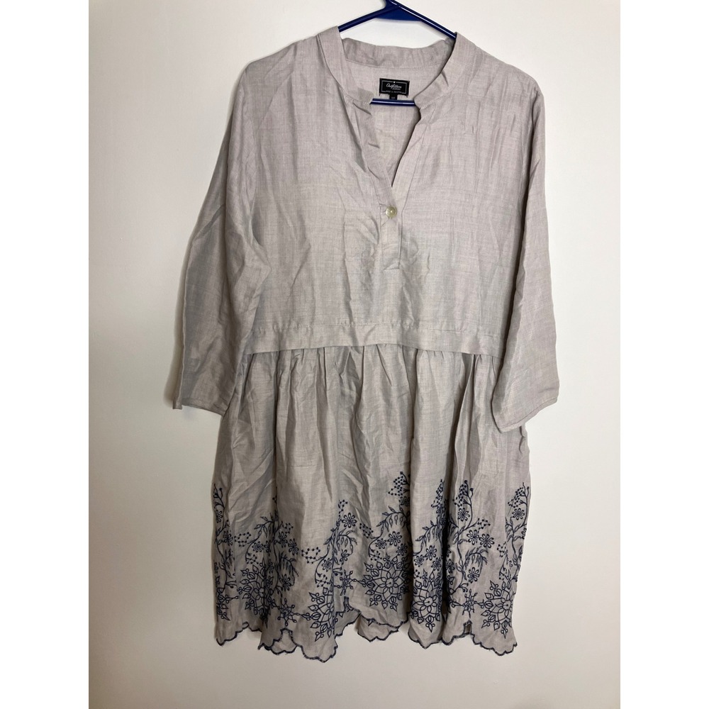Outfitters Woman Tunic Dress Womens L Grey Excellent Floral Embroidered Scallop